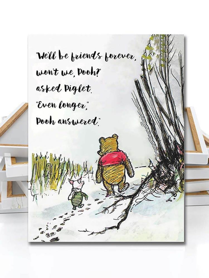 Illustration of Winnie the Pooh and Piglet with a friendship quote 