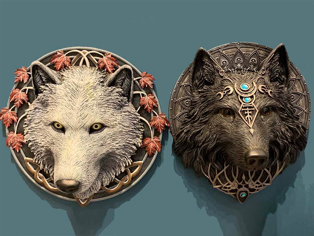 Black Wolf Wall Head, Gothic Moon Wolf, 30cm