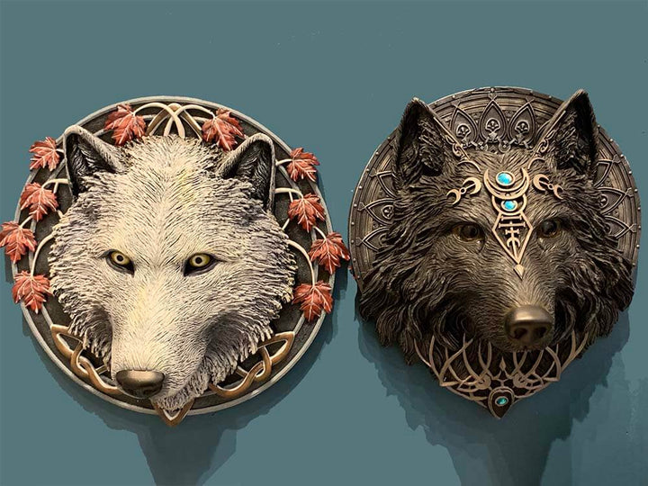 Black Wolf Wall Head, Gothic Moon Wolf, 30cm