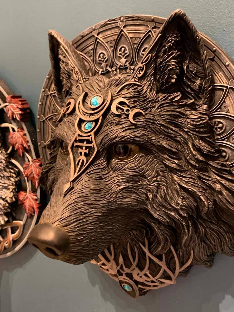 Black Wolf Wall Head, Gothic Moon Wolf, 30cm