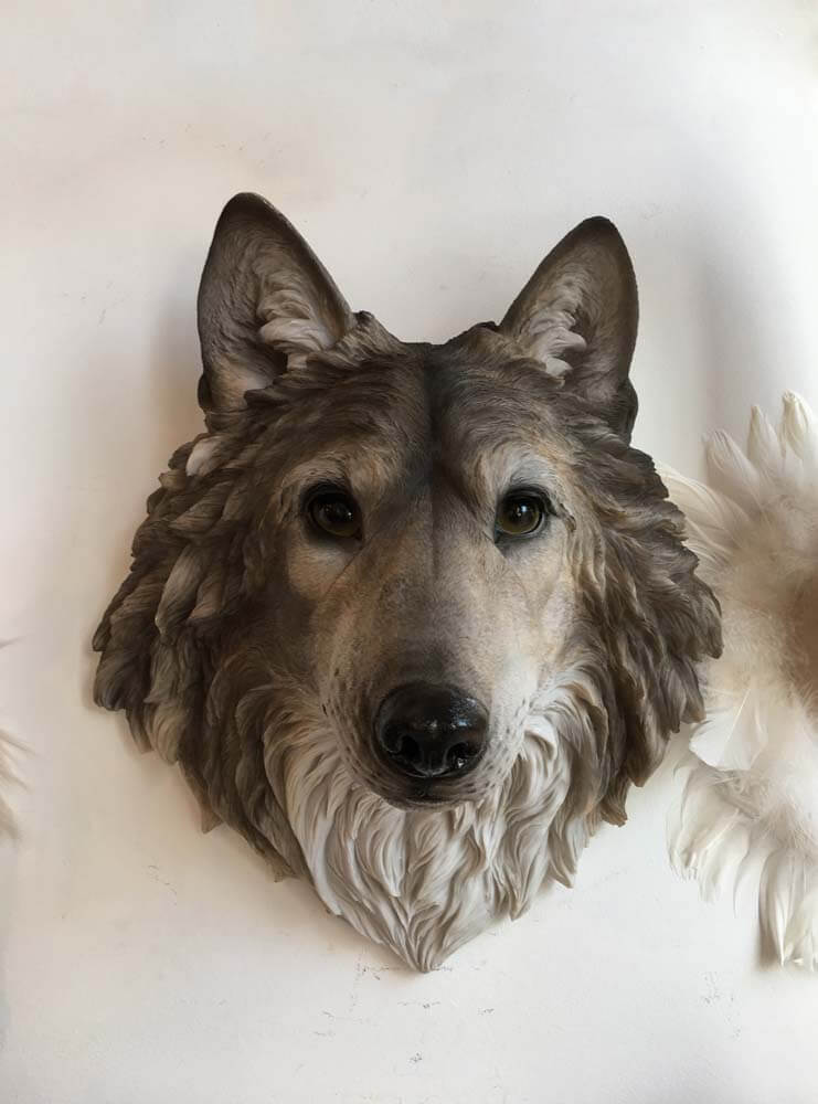 Large Grey Wolf Wall Head Sculpture