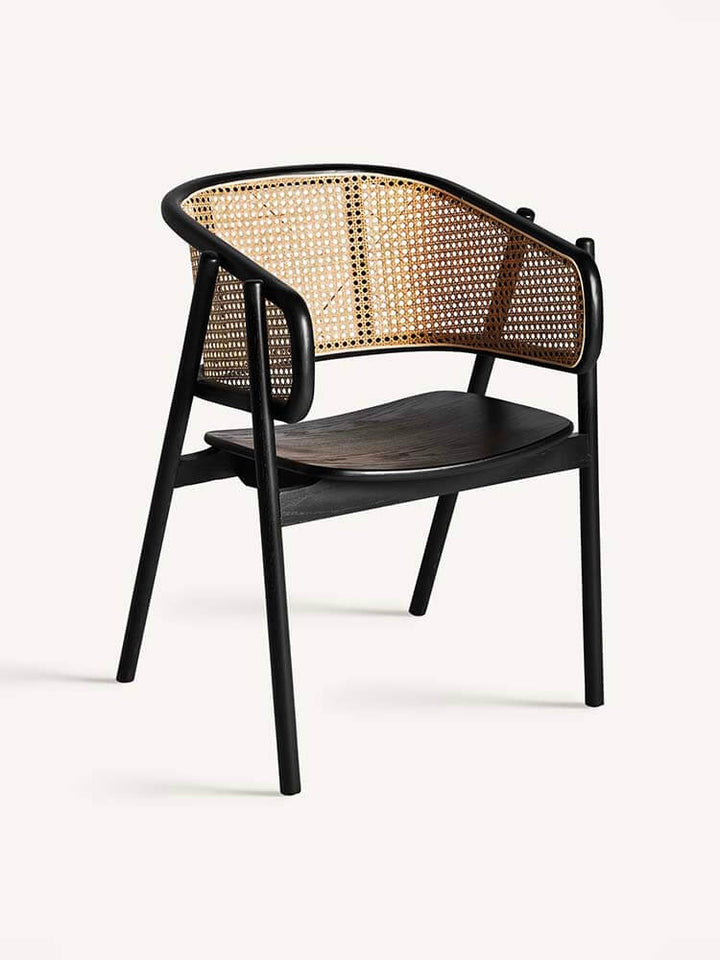 Colonial Style Rattan and Wood Chair, Set of Four Chairs, 80cm