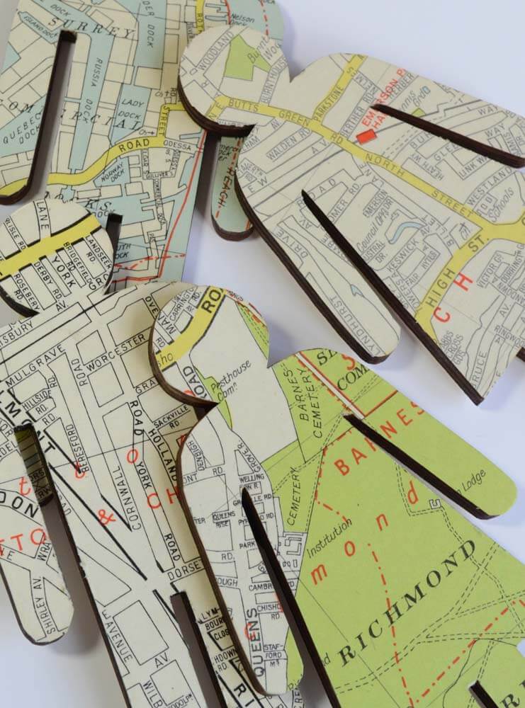 Map Covered Wooden Bathroom Sign, WC Door Sign, Male Female Sign