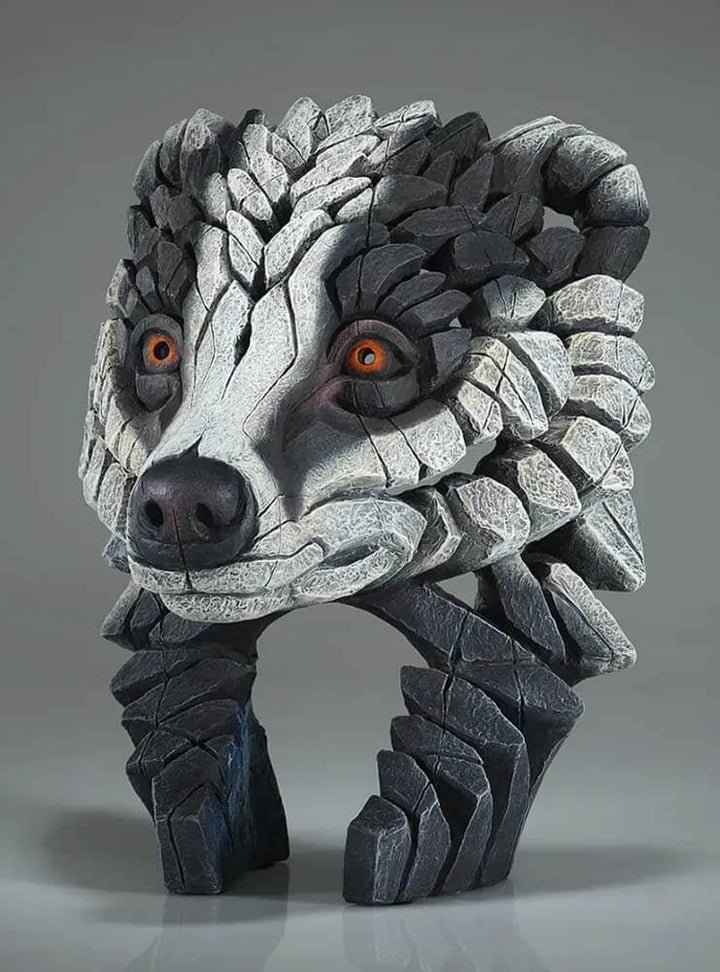 Badger Bust Edge Sculpture by Matt Buckley - British Wildlife Art by The Dutch Hospital