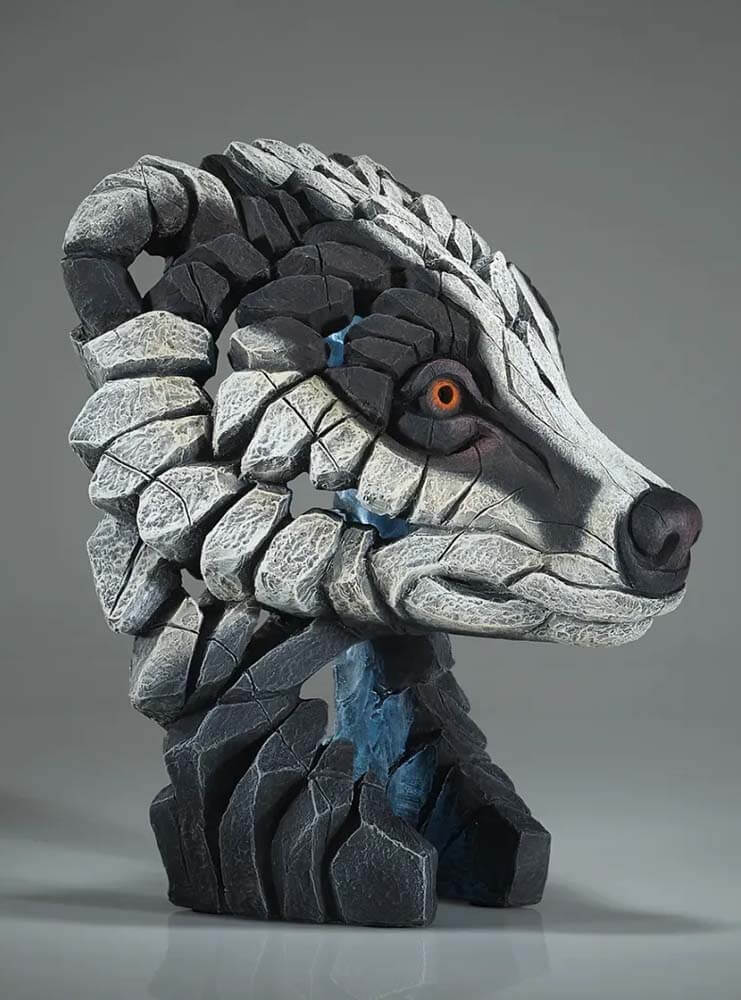 Edge Sculpture Badger Bust monochrome black and white sculpture 