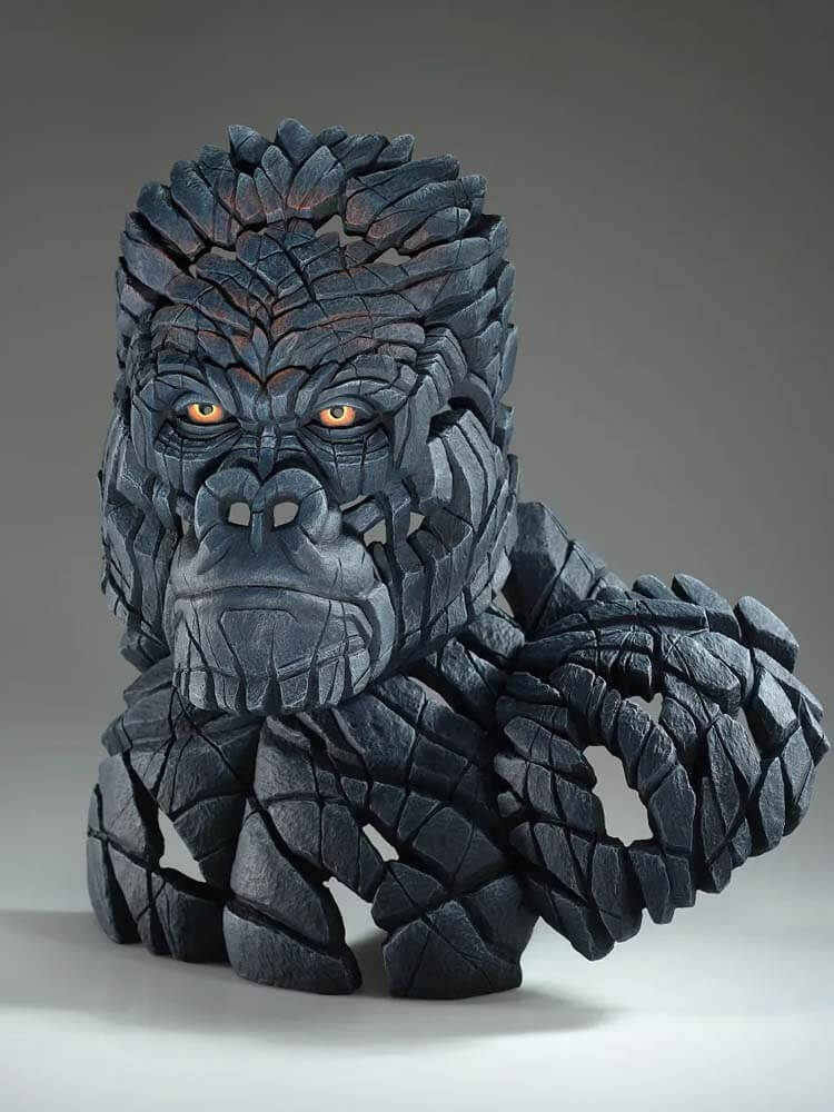Black ape Mountain gorilla bust, buy Edge Sculpture in the UK, International delivery on all Edge Sculpture items, Matt Buckley Edge Sculpture outdoor friendly, made of marble and cement 