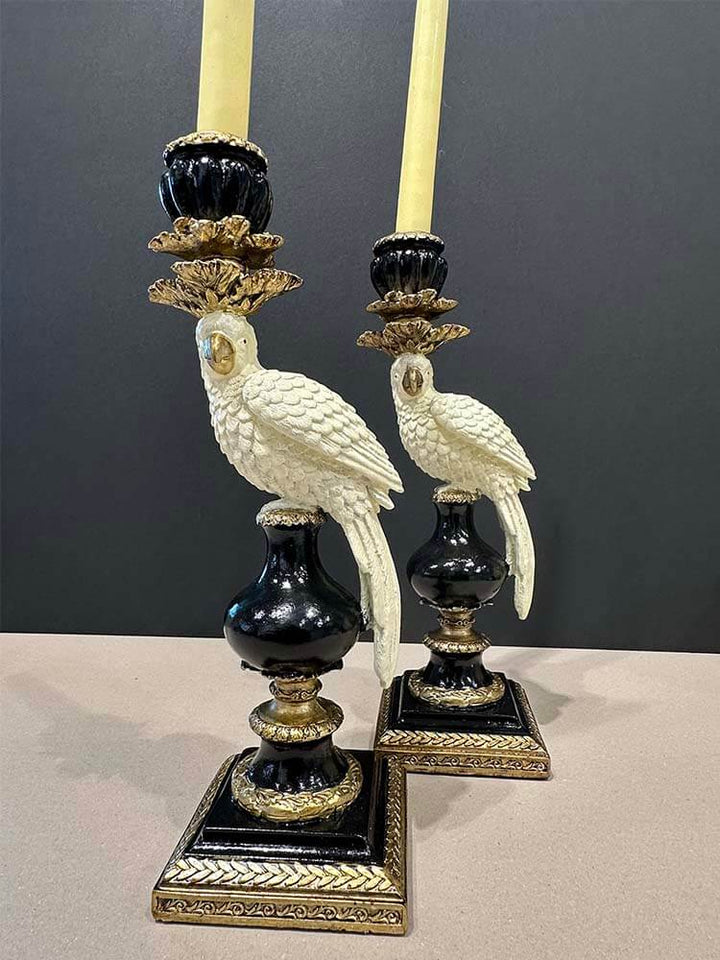 White Ornate Parrot Candlestick Holder Small