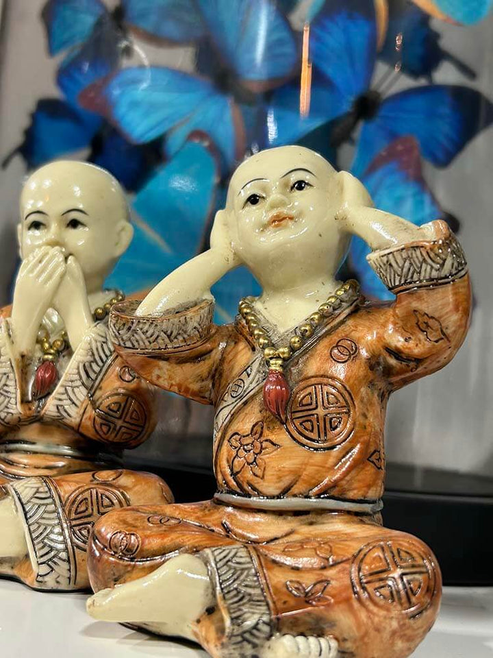 ceramic monks set of 3, Three wise monks figurines - sitting 