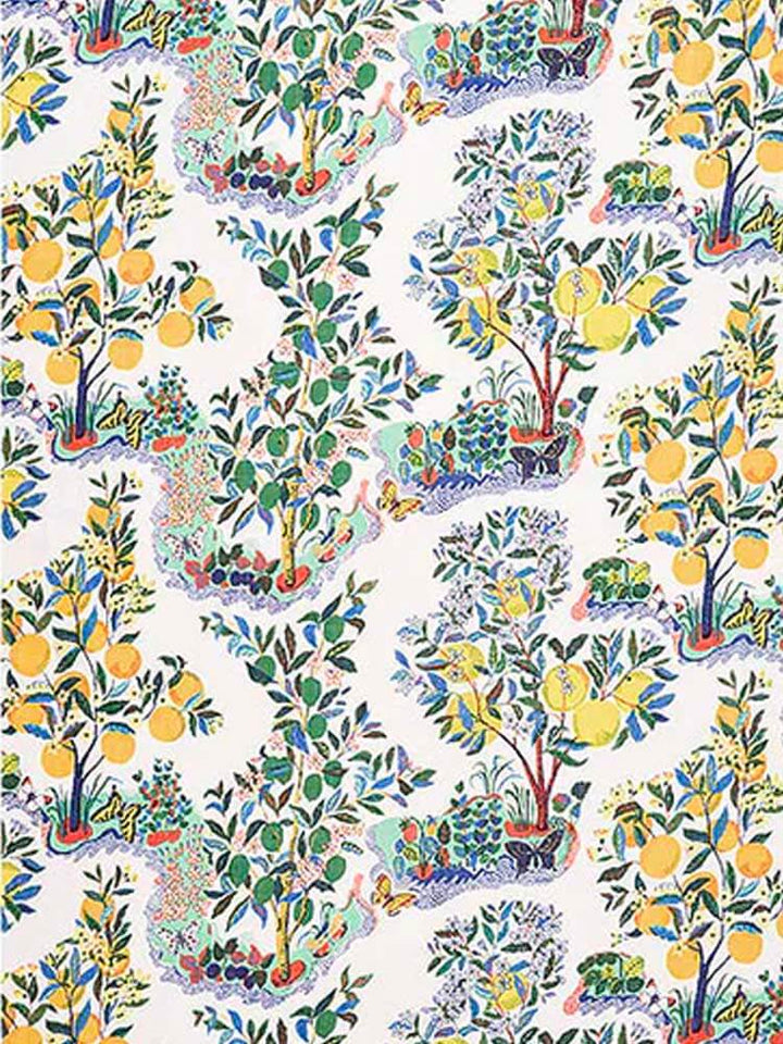 citrus garden Lemon primary print Sheer fabric Schumacher