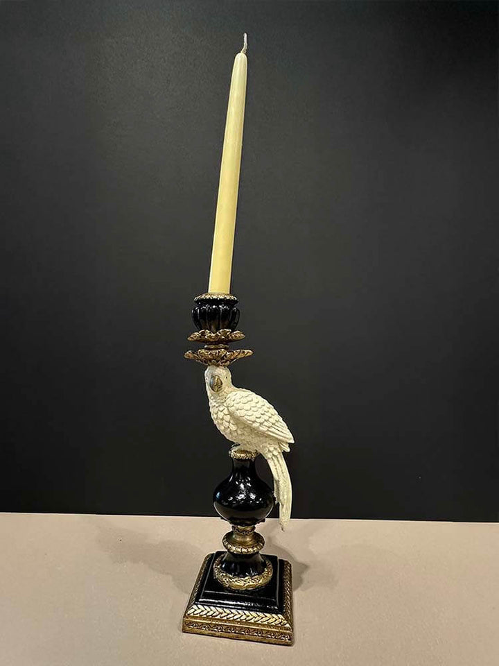 Cream and black  Ornate Parrot Candlestick Holder