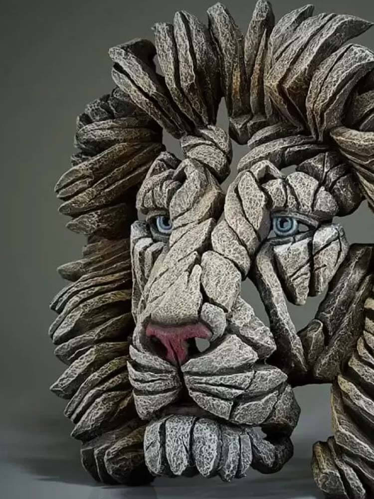 White Lion Bust, Lion Statue, Edge Sculpture by Matt Buckley, 43cm
