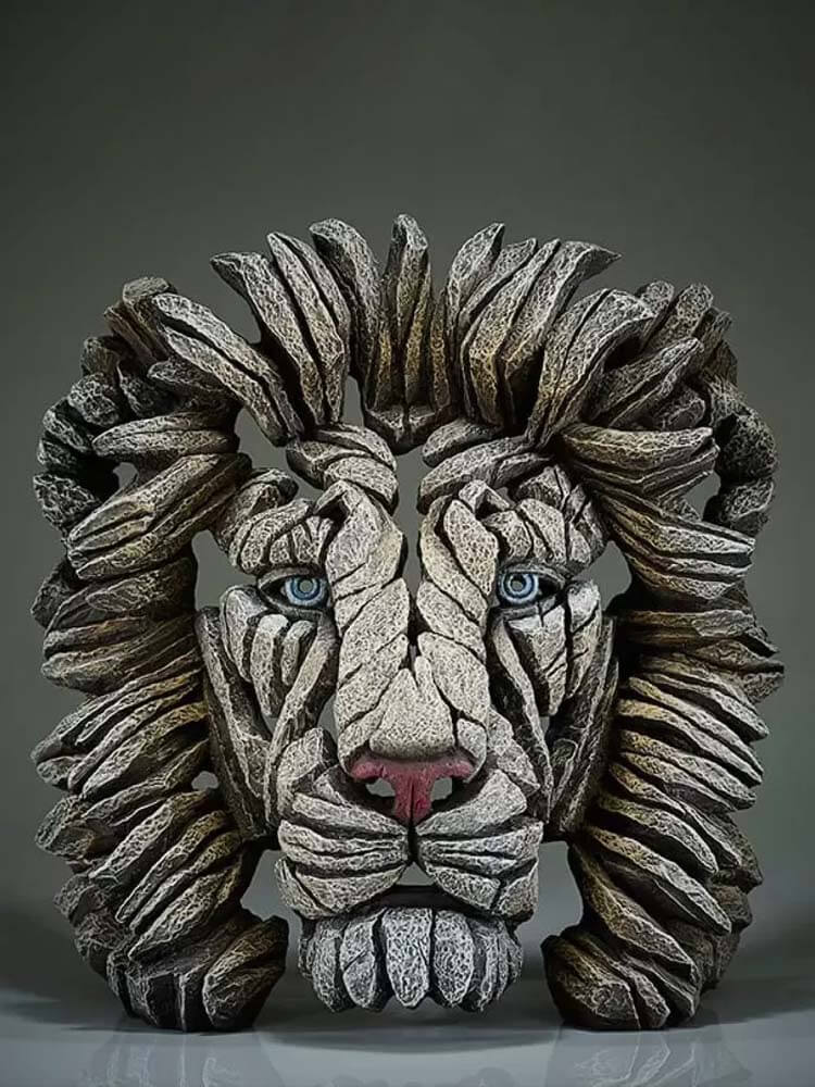White Lion Bust, Lion Statue, Edge Sculpture by Matt Buckley, 43cm
