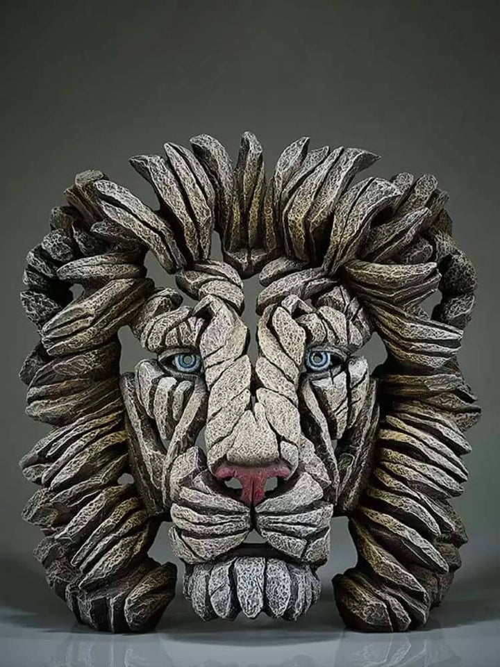 White Lion Bust, Lion Statue, Edge Sculpture by Matt Buckley, 43cm