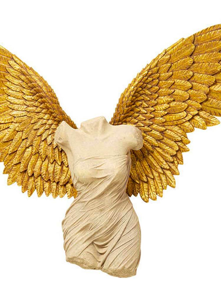 large gold wings with white female body attached 