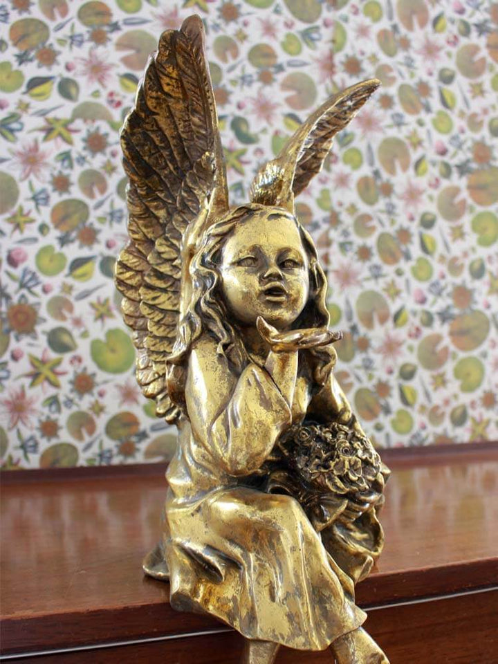 gold angel statue, angel blowing kisses figurine 