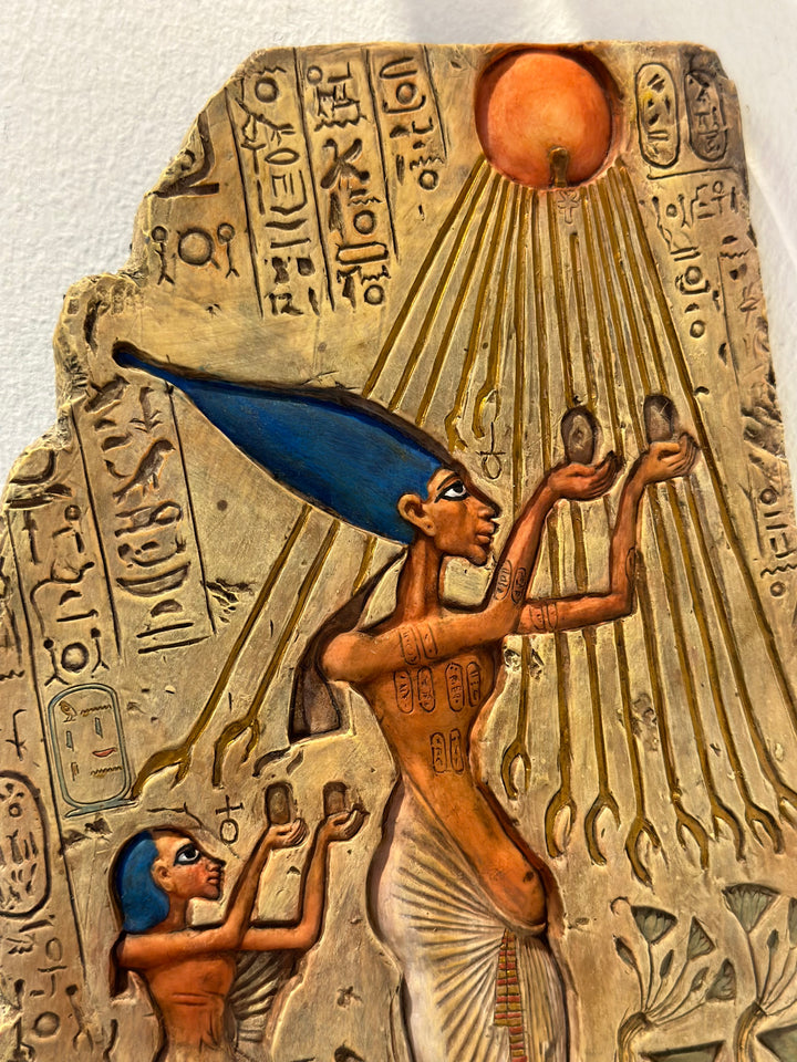 Egyptian Pharaoh Akhenaten Worshiping Aten Wall Plaque