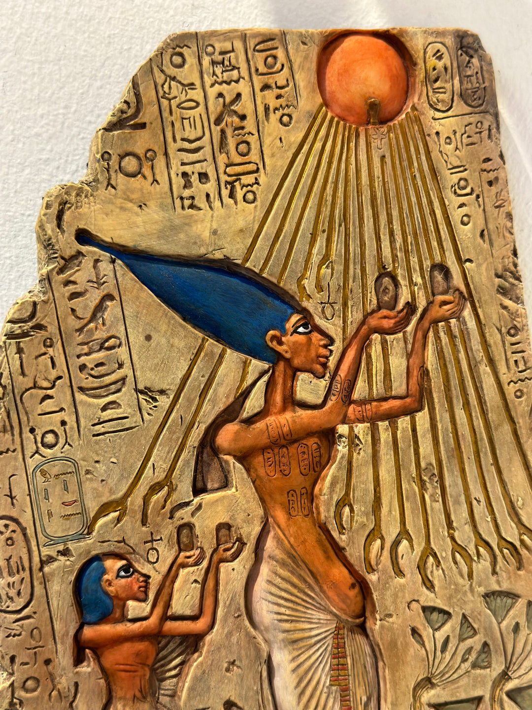 Egyptian Pharaoh Akhenaten Worshiping Aten Wall Plaque