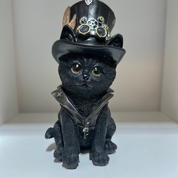 Cogsmiths Black Cat, Scary Gothic  Steampunk  Cat Figurine