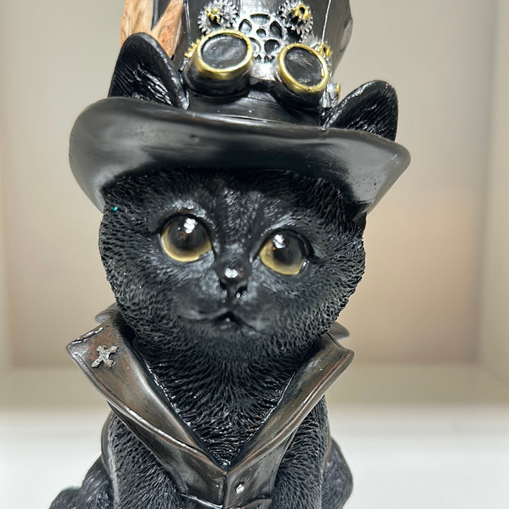 Cogsmiths Black Cat, Scary Gothic  Steampunk  Cat Figurine