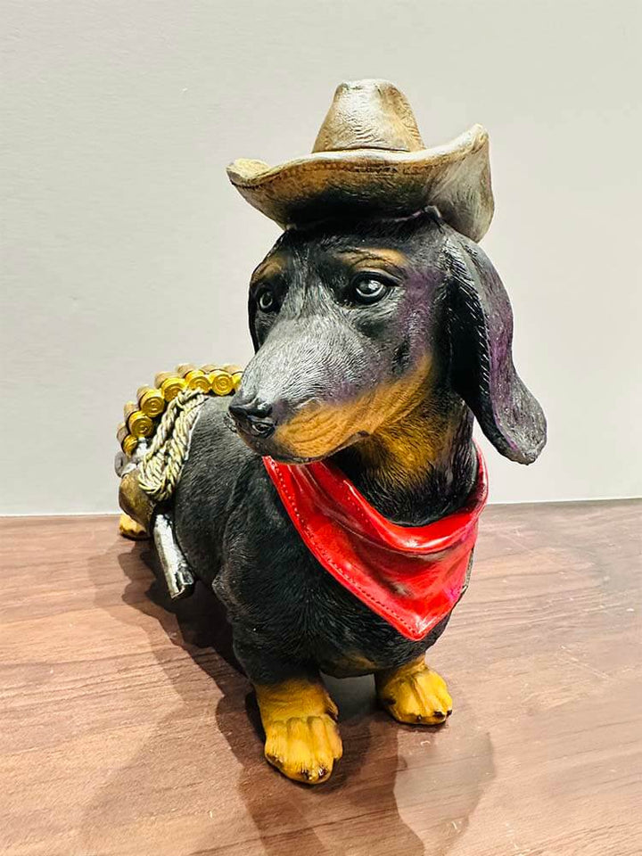military-themed dog statue showing the intricate vintage army uniform and medals on a Dachshund figurine