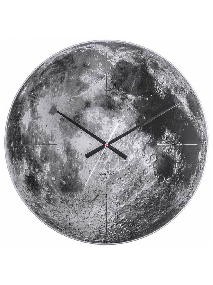 Black and white Moon Wall Clock, glass moon clock