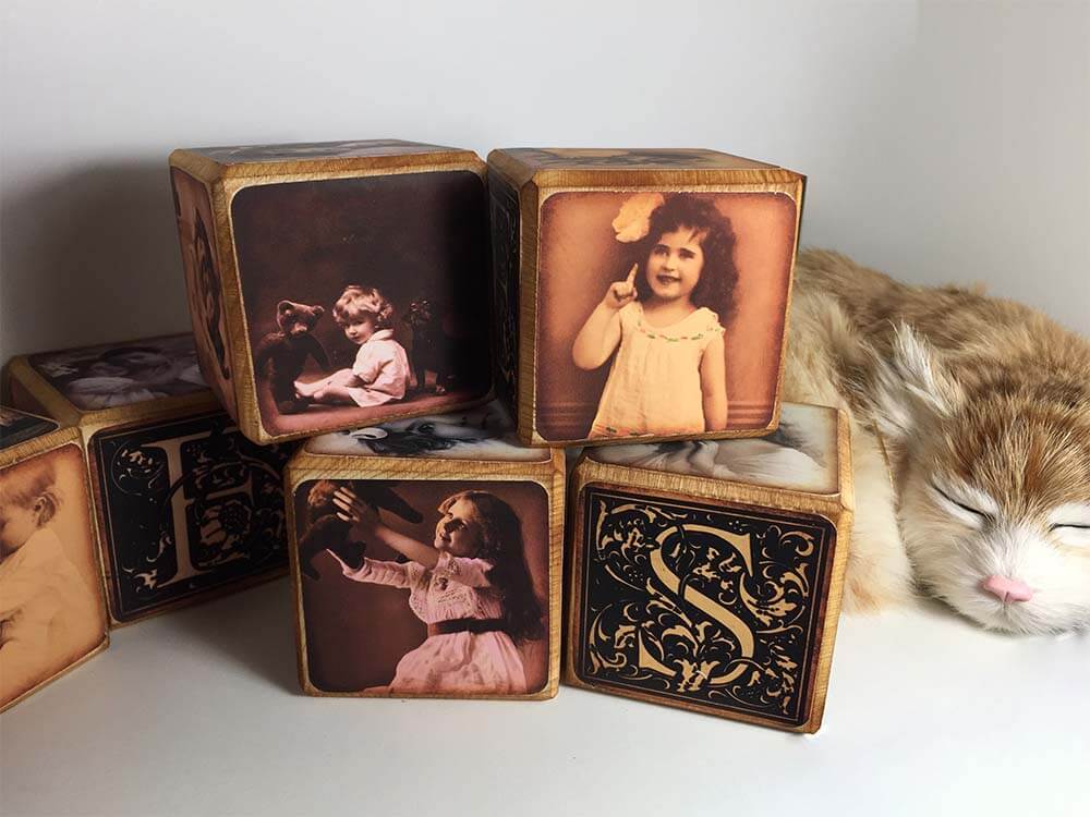 wooden baby blocks, cut girls photo blocks