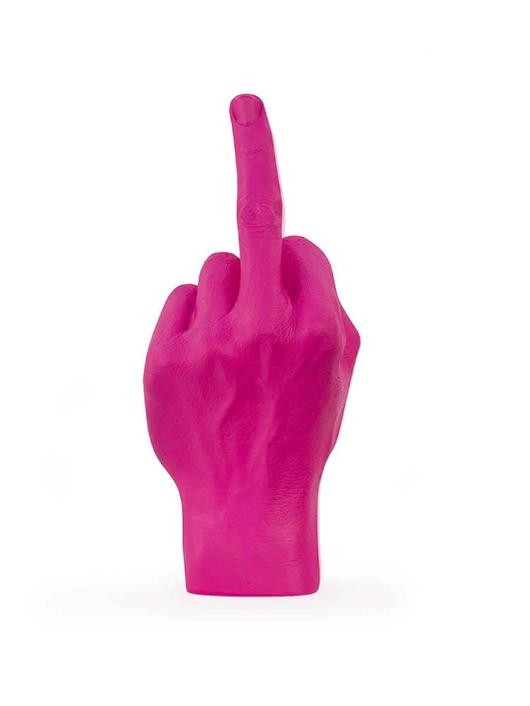 pink hand middle finger paperweight 