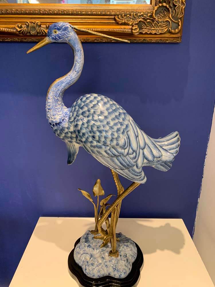 Ornament Bird Blue Heron on his leg 