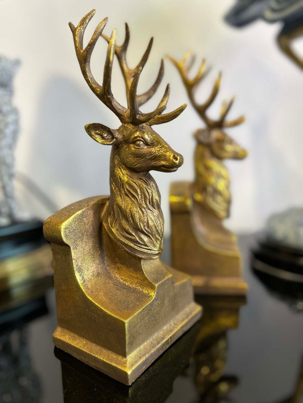Antique golden finish stag bookend