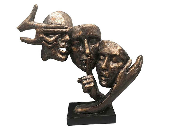 three faces, bronze faces, female abstract sculpture 