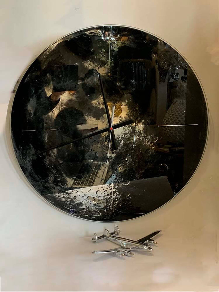 Black and white Moon Wall Clock, glass moon clock