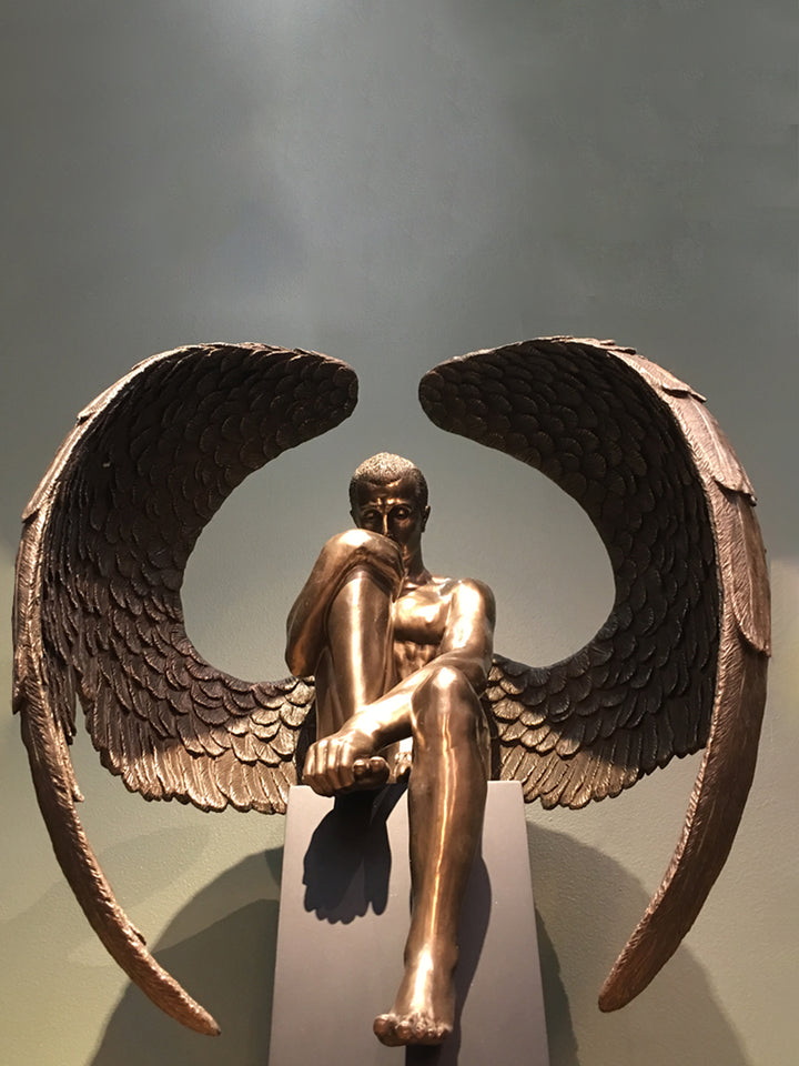 Extra large bronze sculpture, large angel winged man