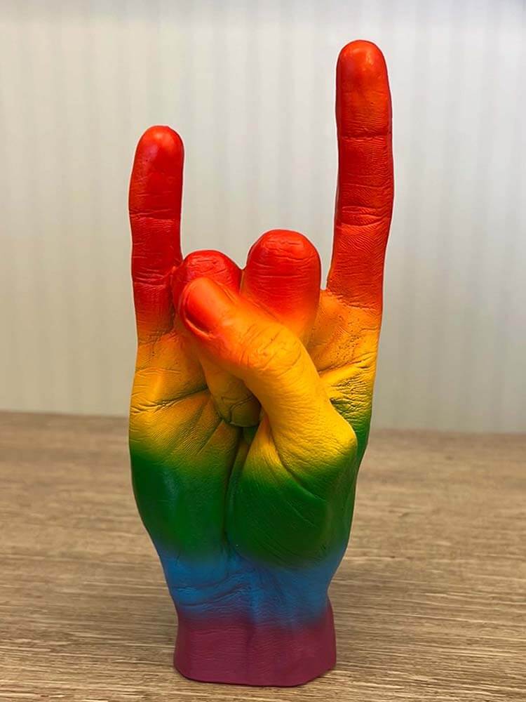 Rainbow Hand Sculpture You Rock, Pink Hand Sculpture, Having A Good Time Hand Gesture