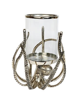 Octopus Hurricane Lantern, Silver Octopus Candle Holder,16cm