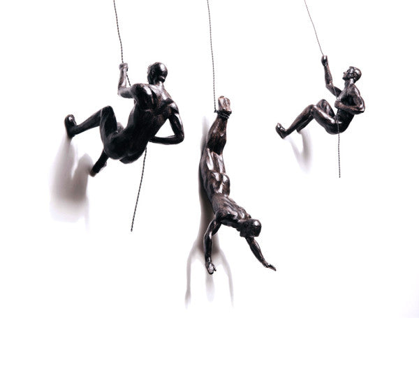 Sculptures – Three Climbing Men Set – Abseiling Men Wall Hanging