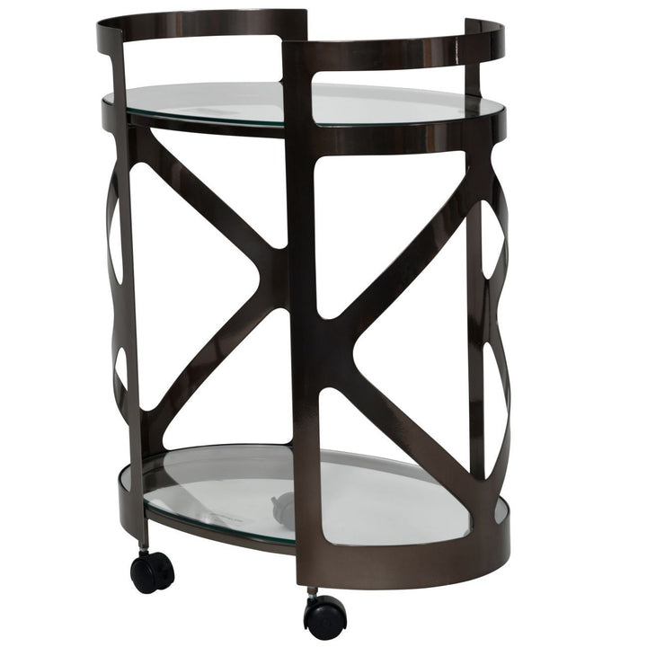 Drinks Trolley Metallic Black Nickel Finish with Glass Shelves