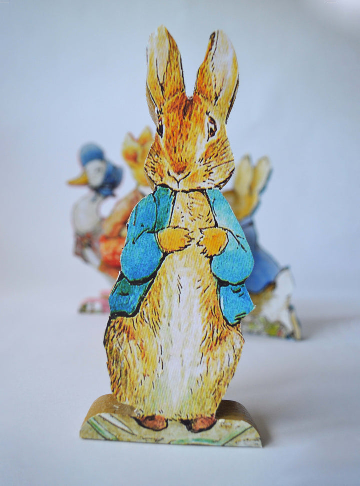 Beatrix Potter Figuring, Peter Rabbit, Jemima Duck, Table Centrepiece, Free Standing Wooden Figures, 25cm