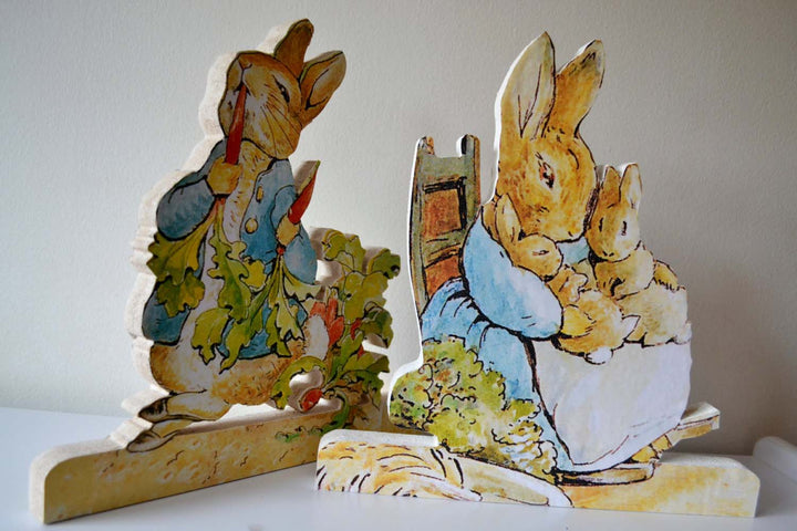 Beatrix Potter Figuring, Peter Rabbit, Jemima Duck, Table Centrepiece, Free Standing Wooden Figures, 25cm