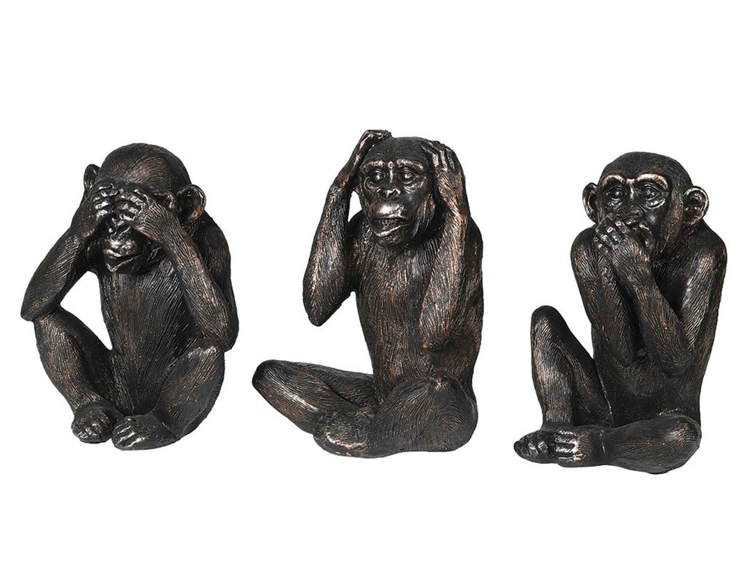 Three Wise Monkeys Set of 3 Black