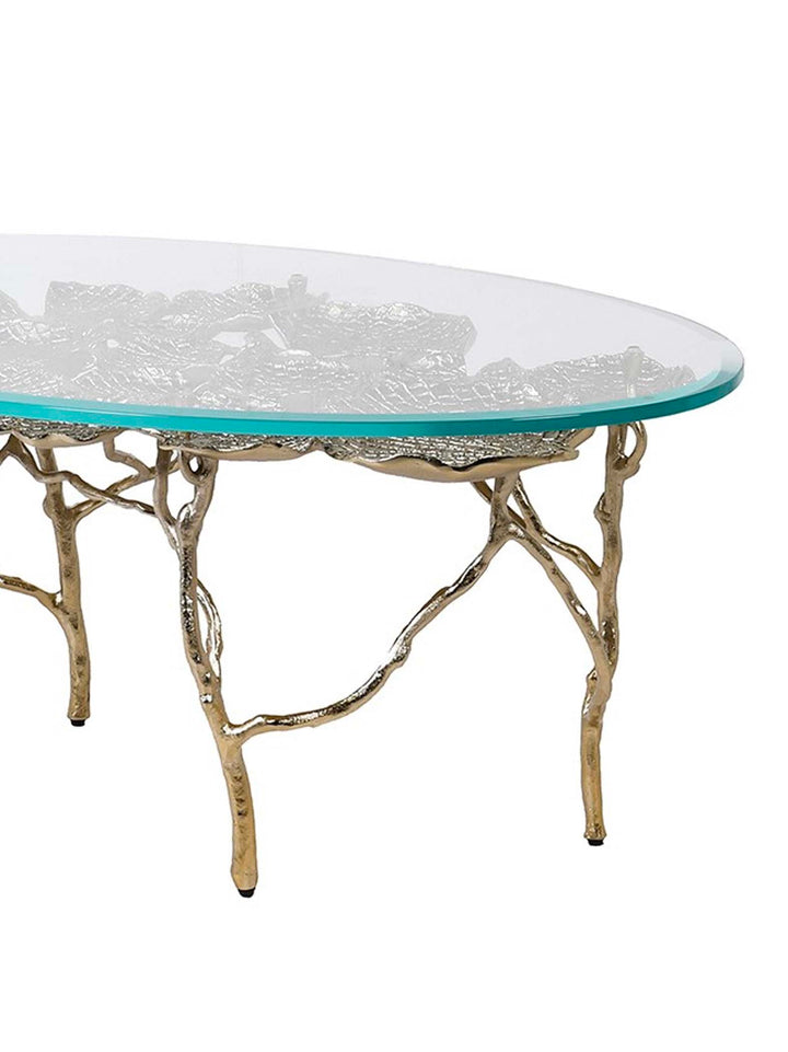 Gold Lotus Lily Pad Table, Glass Top Coffee Table