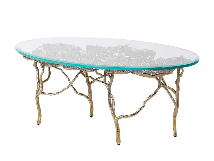 Gold Lotus Lily Pad Table, Glass Top Coffee Table