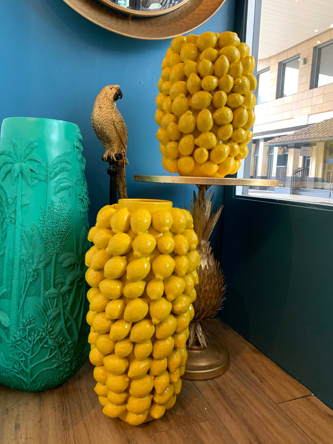 Handcrafted decorative lemon vase, ceramic vase yellow, large ceramic vase, lime lemon vase, hand painted in lemon yellow glaze 