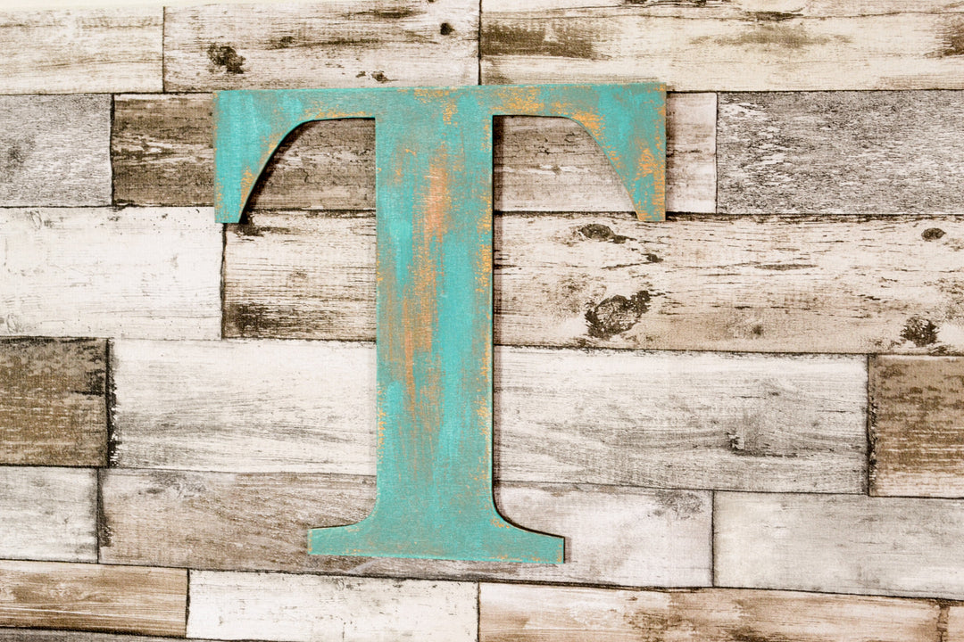 TEA or EAT Sign, Faux Metal Style Wooden Letters
