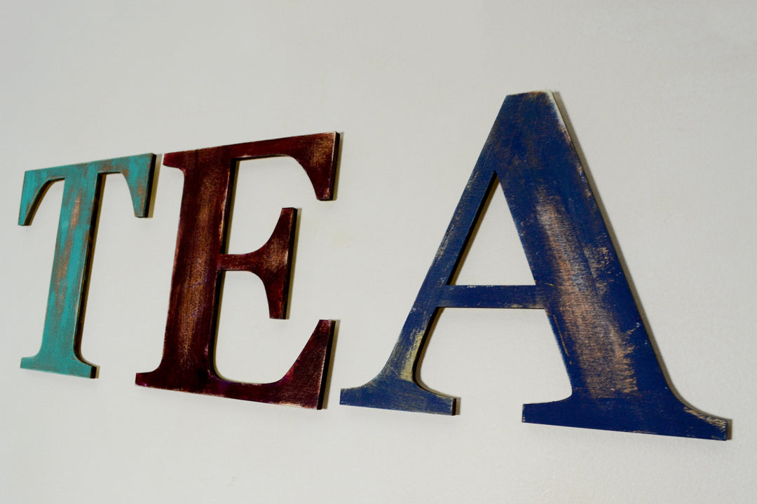TEA or EAT Sign, Faux Metal Style Wooden Letters