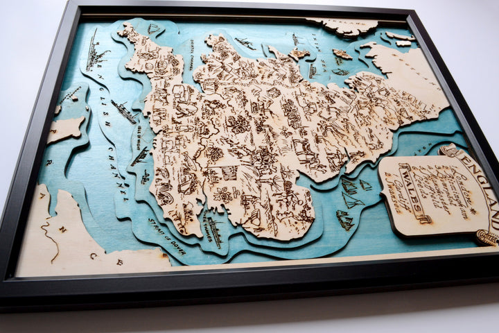 Vintage England Map Wooden Topographic Chart