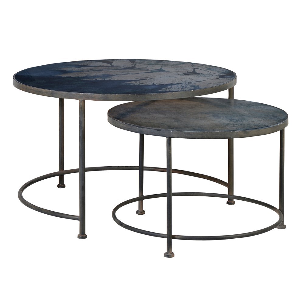 Leaf Glass Top Coffee Table Prussian Blue
