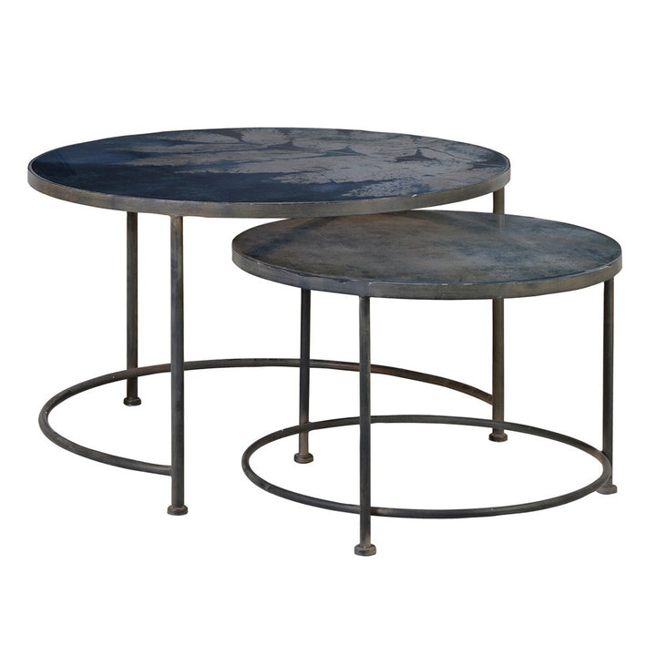 Leaf Glass Top Coffee Table Prussian Blue