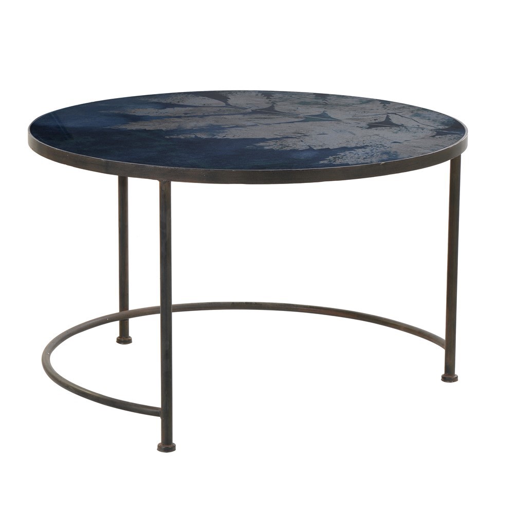 Leaf Glass Top Coffee Table Prussian Blue