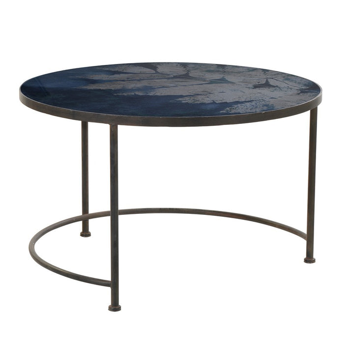 Leaf Glass Top Coffee Table Prussian Blue