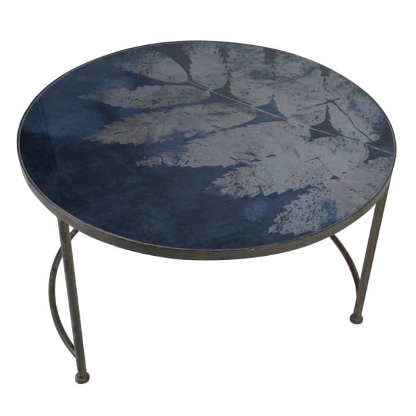 Leaf Glass Top Coffee Table Prussian Blue